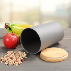 KESPER Vorratsdose, Kunststoff Mit Bambusdeckel, Grau, Ø 11,5 Cm, Höhe: 18,7 Cm, 32601 -Küchenzauber Günstiges Geschäft dd2acee69369952dc80700a32a33fd75