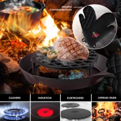 KESSER® Dutch Oven Set In Holzkiste Mit Dutch Oven Mit Viel Zubehör - Gusseisen - Bereits Eingebrannt Mit Kochtopf Grillplatte Pfanne Deckelheber Inkl. Rezeptbuch Handschuhe, Farbe:12-Teilig -Küchenzauber Günstiges Geschäft e1ce6c59436358761d6ac26bf61ef81b