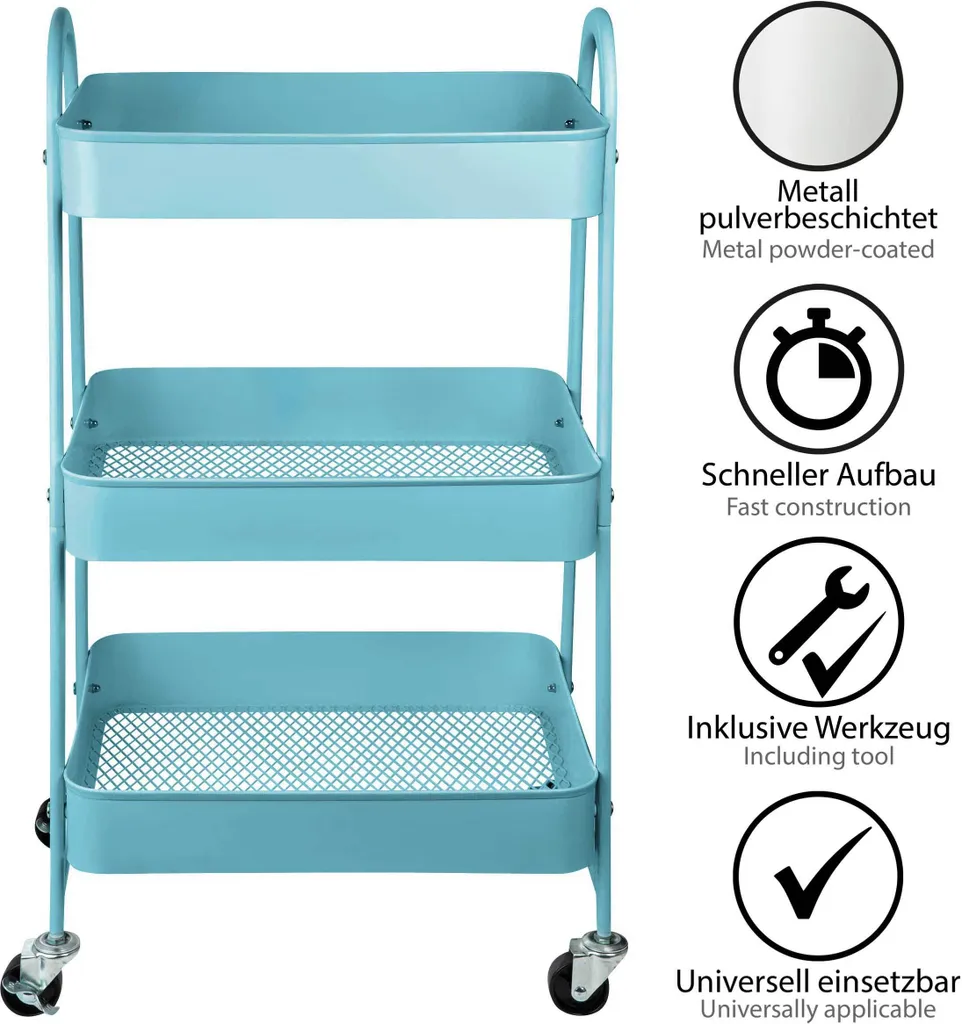 ONVAYA® Servierwagen Silvio | Beistellwagen | Blau | 30,5 X 45 X 77 Cm | 3 Fächer | Multifunktionswagen | Transportwagen | Allzweckwagen | Küchentrolley | Nischenregal 3 ONVAYA® Servierwagen Silvio | Beistellwagen | Blau | 30,5 X 45 X 77 Cm | 3 Fächer | Multifunktionswagen | Transportwagen | Allzweckwagen | Küchentrolley | Nischenregal – Bild 3