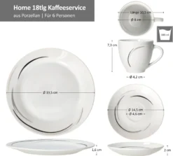 Van Well 18tlg. Kaffee-Service Home Für 6 Personen I 6x Tasse 180ml, 6x Untertasse + 6x Kuchenteller I Porzellan-Geschirr Mit Streifen In Grau, Schwarz & Creme I Kaffeepott, Dessert-Teller -Küchenzauber Günstiges Geschäft e38ef52b4edf287ef9ae5f2519a13802