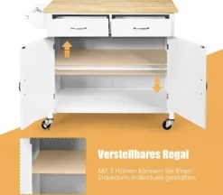 COSTWAY Rollende Kücheninsel Aus Gummiholz, Küchenwagen Mit Handtuchhalter & Verstellbarem Regal & Schubladen, Servierwagen Mit Arbeitsplatte Für Küche, Esszimmer & Bar (Weiß) 10 COSTWAY Rollende Kücheninsel Aus Gummiholz, Küchenwagen Mit Handtuchhalter & Verstellbarem Regal & Schubladen, Servierwagen Mit Arbeitsplatte Für Küche, Esszimmer & Bar (Weiß) -Küchenzauber Günstiges Geschäft e7c688ea9f97d5b2ca85df2becc7e03b