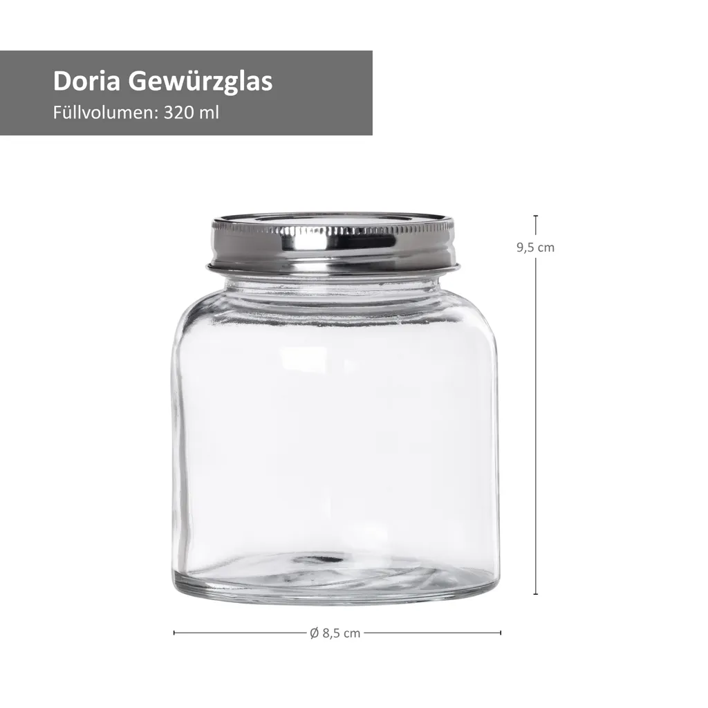 8-tlg. Vorrats-Gläserset Doria 520 Ml + 320 Ml Gewürzglas Mit Schraub-Deckel Silber Gläser 3 8-tlg. Vorrats-Gläserset Doria 520 Ml + 320 Ml Gewürzglas Mit Schraub-Deckel Silber Gläser – Bild 3