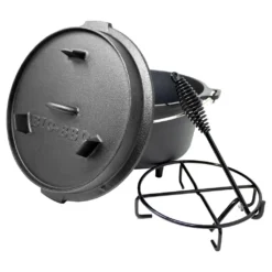 Klarstein Guernsey Premium Dutch Oven 9.0 Gusseisen-Topf , Voreingebrannt , Standfüße , Mit Deckelheber Und Deckelständer , Thermometeröffnung , Größe L: 9 Qt / 8 Liter , Schwarz