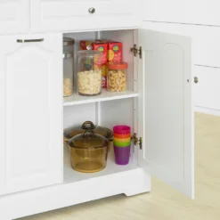 SoBuy FKW100-WN Kücheninsel Mit Arbeitsplatte Küchenwagen Mit 2 Türen Und Ausziehbarem Flaschenhalter Küchenschrank Sideboard Küchentrolley Weiß BHT Ca.: 115x90x46cm -Küchenzauber Günstiges Geschäft f18224f0130d42c361fad7e22b5d6f5b