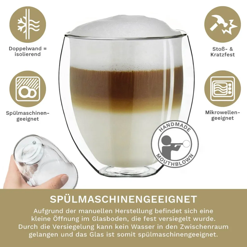 Creano Doppelwandige Gläser 400ml „DG-Bauchig“, 4er Set, Großes Thermoglas Doppelwandig Aus Borosilikatglas, Kaffeegläser, Teegläser, Latte Gläser, Doppelwandgläser 3 Creano Doppelwandige Gläser 400ml „DG-Bauchig“, 4er Set, Großes Thermoglas Doppelwandig Aus Borosilikatglas, Kaffeegläser, Teegläser, Latte Gläser, Doppelwandgläser – Bild 3
