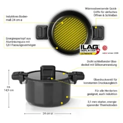 N8WERK Aluguss-Energiespartopf Kochtopf Topf Energiespartopf Aluguss 5,8 L Induktion Deckel Suppentopf Ø 24 Cm -Küchenzauber Günstiges Geschäft f6116c8f49455afd4b81a2dd465414c1