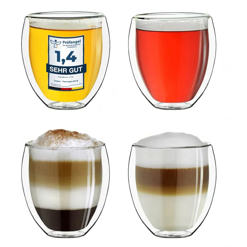 Creano Doppelwandige Gläser 400ml „DG-Bauchig“, 4er Set, Großes Thermoglas Doppelwandig Aus Borosilikatglas, Kaffeegläser, Teegläser, Latte Gläser, Doppelwandgläser 1 Creano Doppelwandige Gläser 400ml „DG-Bauchig“, 4er Set, Großes Thermoglas Doppelwandig Aus Borosilikatglas, Kaffeegläser, Teegläser, Latte Gläser, Doppelwandgläser