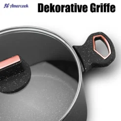 AMERCOOK Brittany 26 Cm Kochtopf Mit Deckel - Kasserolle Mit Deckel Für Alle Herdarten Topf Induktionsgeeignet Antihaft - Steinoptik Induktionstopf Antihaft- & Silikonbeschichtet Milchtopf -Küchenzauber Günstiges Geschäft f8a2ed2cc0df40299478879c448acf7f