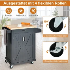 COSTWAY Küchenwagen Auf Rollen, Servierwagen Mit Arbeitsplatte & Handtuchhalter & Schublade & Gewürzregal, Kücheninsel Holz, Küchenschrank Rollbar, Für Küche, Esszimmer Und Bar (Schwarz) -Küchenzauber Günstiges Geschäft f8d9a5731af6c5ec26623c0a3a2b470c