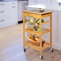 ONVAYA Küchenwagen Kyoto Auf Rollen, Küchenrollwagen Aus Bambus Mit Arbeitsplatte Schwarz Aus Stein, Praktischer Beistellwagen Für Die Küche Inkl. Schubladen -Küchenzauber Günstiges Geschäft fb2040e026d758fdf98f04aeba9eda9d