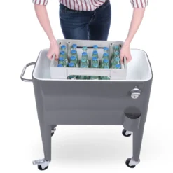 Kühlwagen, Servierwagen Outdoor Mit Großer Kühlbox, Getränkekühler Beistellwagen Für Garten, Rollbarer Party Kühlwagen Im Retro-Look – 57l, Farbe:anthrazit -Küchenzauber Günstiges Geschäft ff7210da6713f02f16e6859ad7a25b75